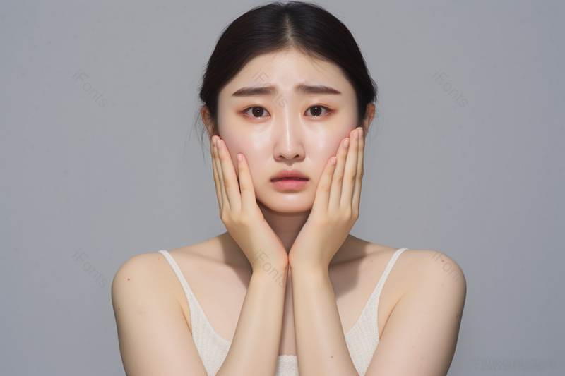 女性指脸担心皮肤健康高清特性摄影图,高清,摄影图,摄影图片,图片大全,摄影图免费下载